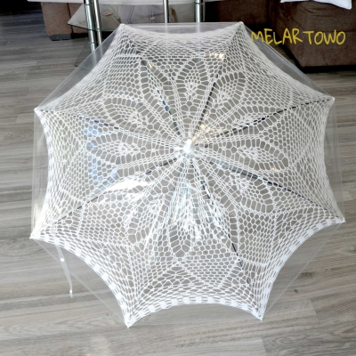 107cm Parasol 12 biały koronka zrobiona na szydełku (crochet umbrella)
