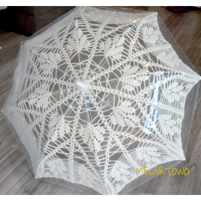 118cm Parasol kremowy- koronka zrobiona na szydełku (crochet umbrella)