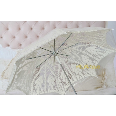 118cm Parasol kremowy- koronka zrobiona na szydełku (crochet umbrella)