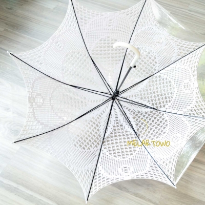 118cm Parasol biały koronka zrobiona na szydełku (crochet umbrella)