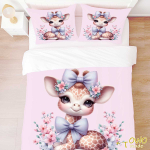 Żyrafa kokarda pink- zestaw pościeli