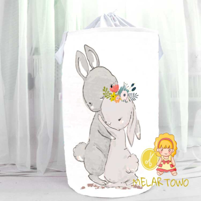 Kosz na zabawki KRÓLIKI kwiaty (50/60cm/120cm) personalizacja
