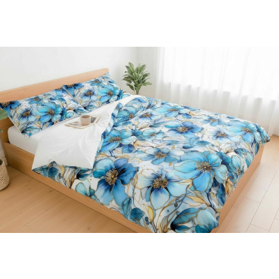 Błękitne, ogromne kwiaty- zestaw pościeli