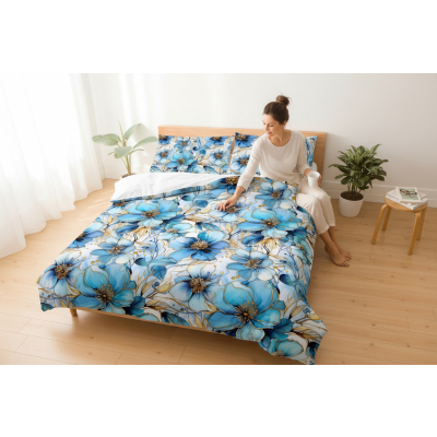 Błękitne, ogromne kwiaty- zestaw pościeli