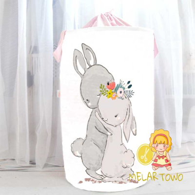 Kosz na zabawki KRÓLIKI kwiaty (50/60cm/120cm) personalizacja