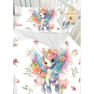 Jednorożec skrzydła white- komplet pościeli 75x100cm 60x40cm