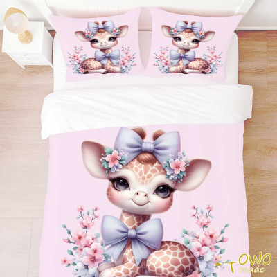 Żyrafa kokarda pink- zestaw pościeli