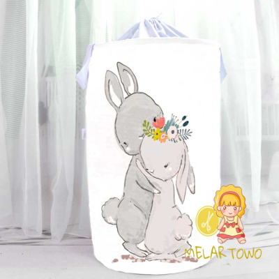 Kosz na zabawki KRÓLIKI kwiaty (50/60cm/120cm) personalizacja