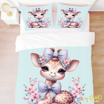 Żyrafa kokarda blue- zestaw pościeli