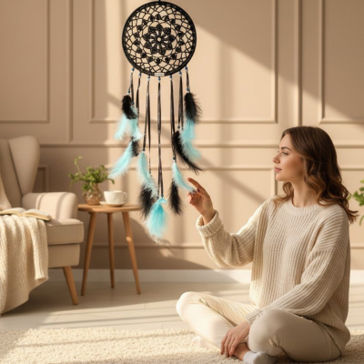 Łapacz snów 20/65 cm BLACK, turkus