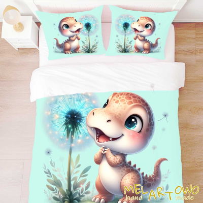 Dinozaur smile mięta- zestaw poscieli